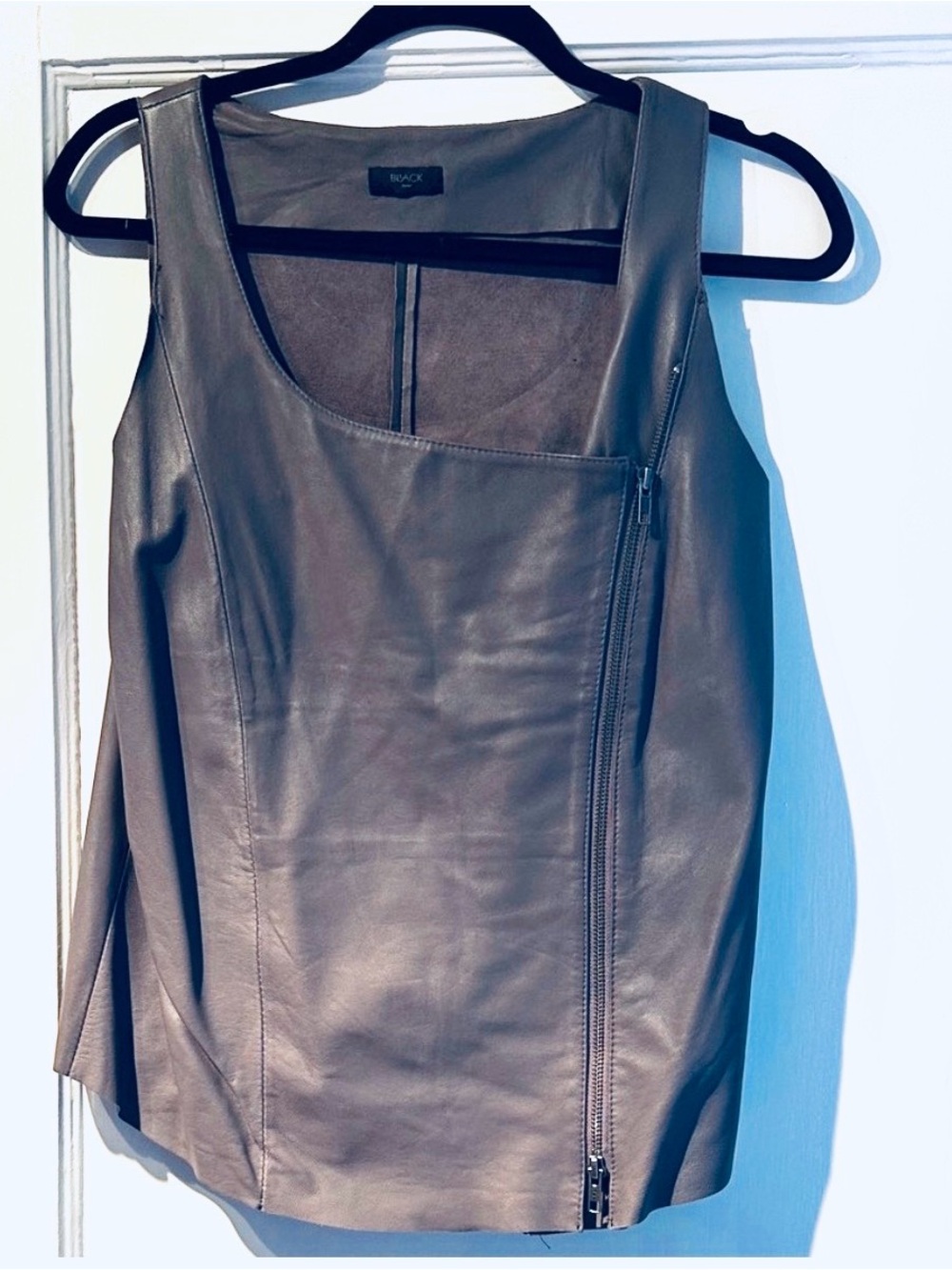 Gray zip up leather vest